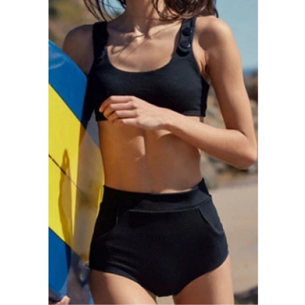 FP Seea Bikini Set Georgia Top High Waist Bottom Swimsuit Black Small XS NEW NWT